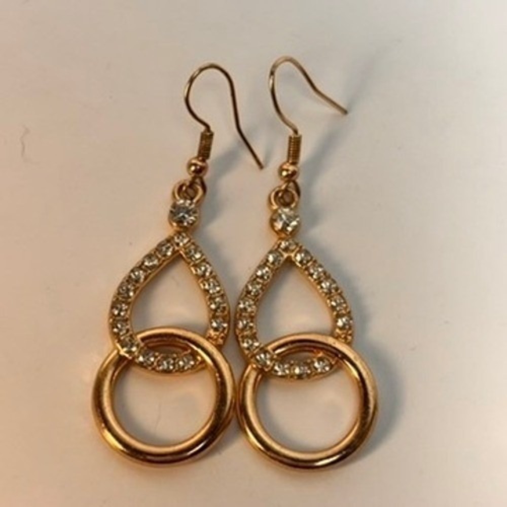 Earrings Set Gold Tone Rhinestone Teardrop Crystal Bead Cluster Boho Statement - Picture 4 of 7